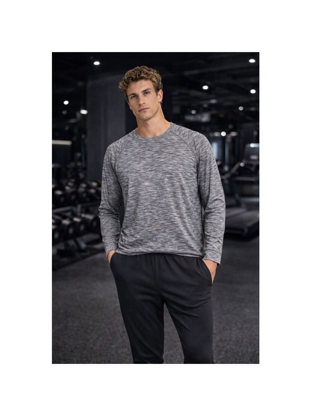 Koral Men’s Long Sleeve Performance Top Medium Gray Space Dye Athletic Shirt NWT